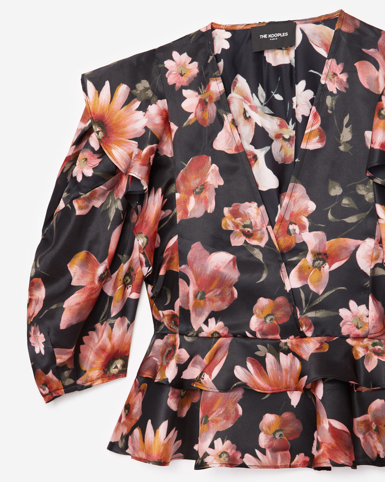 The Kooples WOMEN BLACK frilly black top with floral print