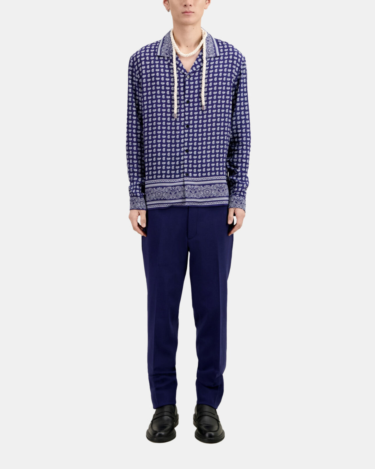 The Kooples MEN BLUE blue and white paisley print long sleeve shirt