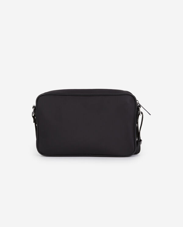 The Kooples MEN BLACK messenger bag in black leather and nylon fiber