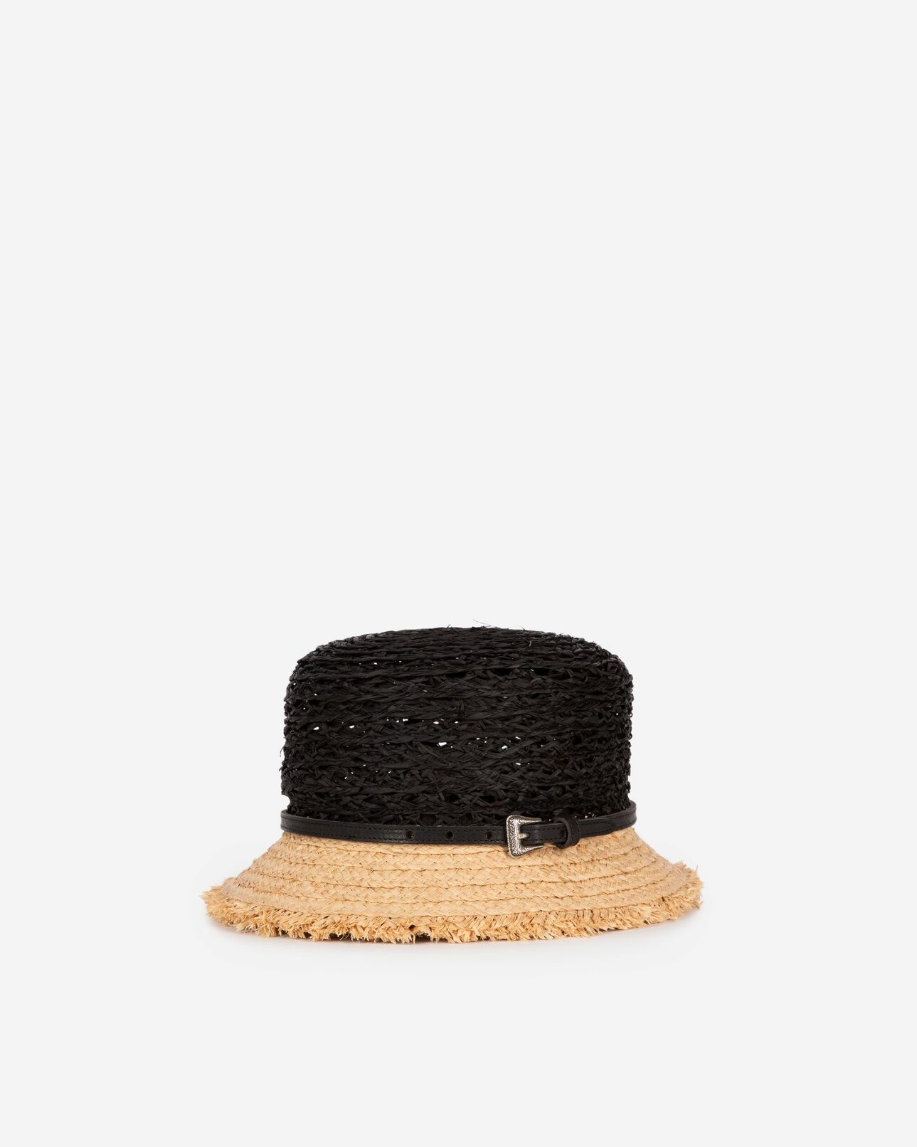The Kooples WOMEN BLACK - CREAM black and beige raffia hat