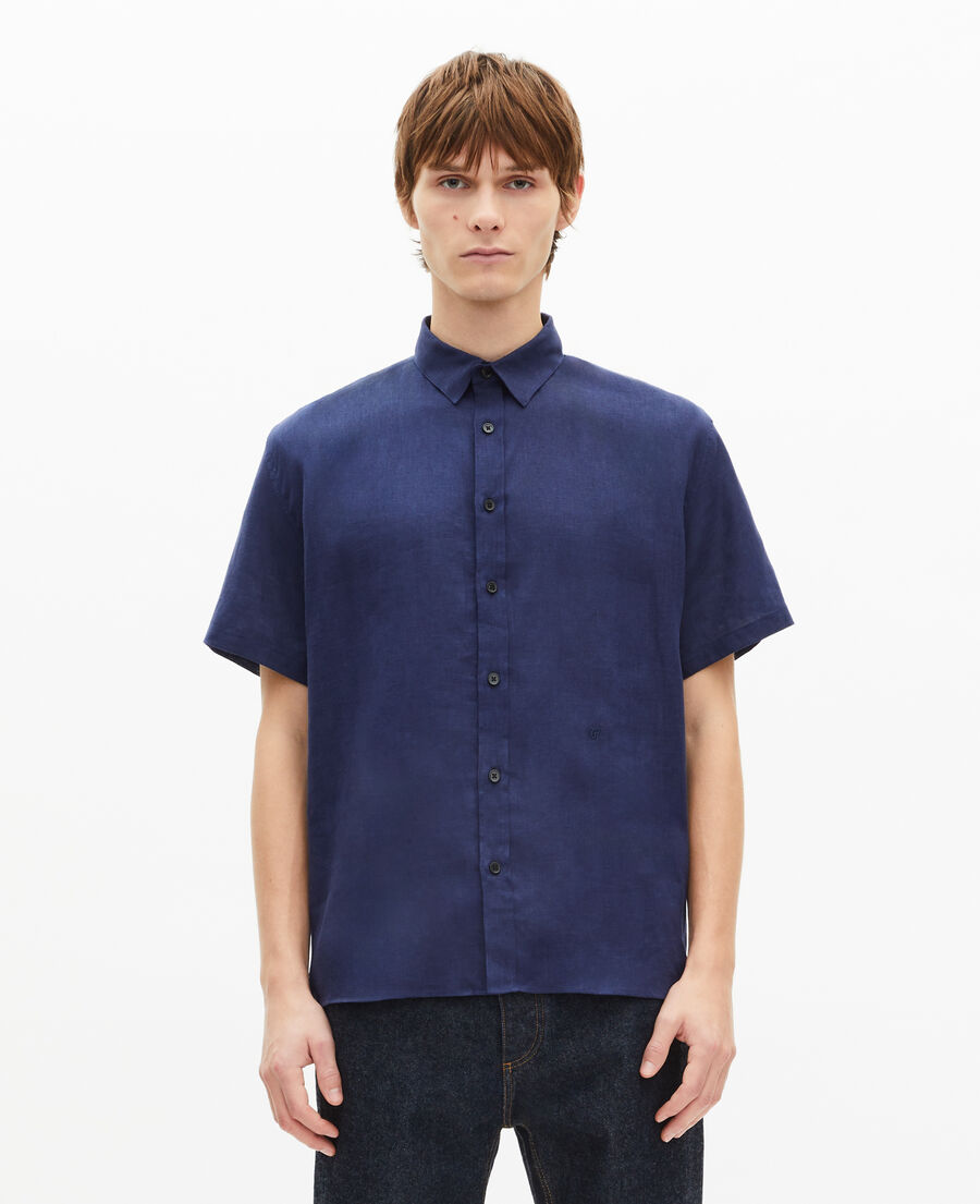 The Kooples HOMME NAVY chemise manches courtes en lin marine