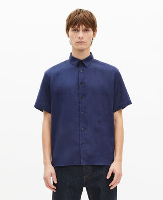 The Kooples HOMME NAVY chemise manches courtes en lin marine