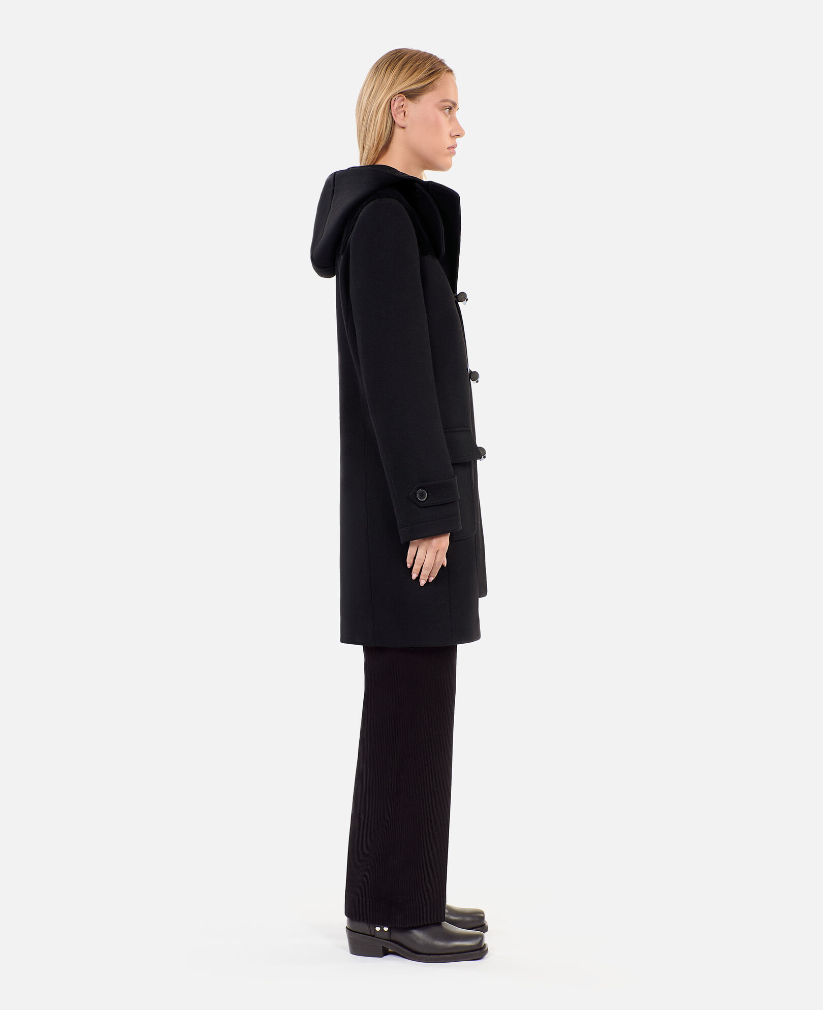The Kooples WOMEN BLACK black hooded pea coat
