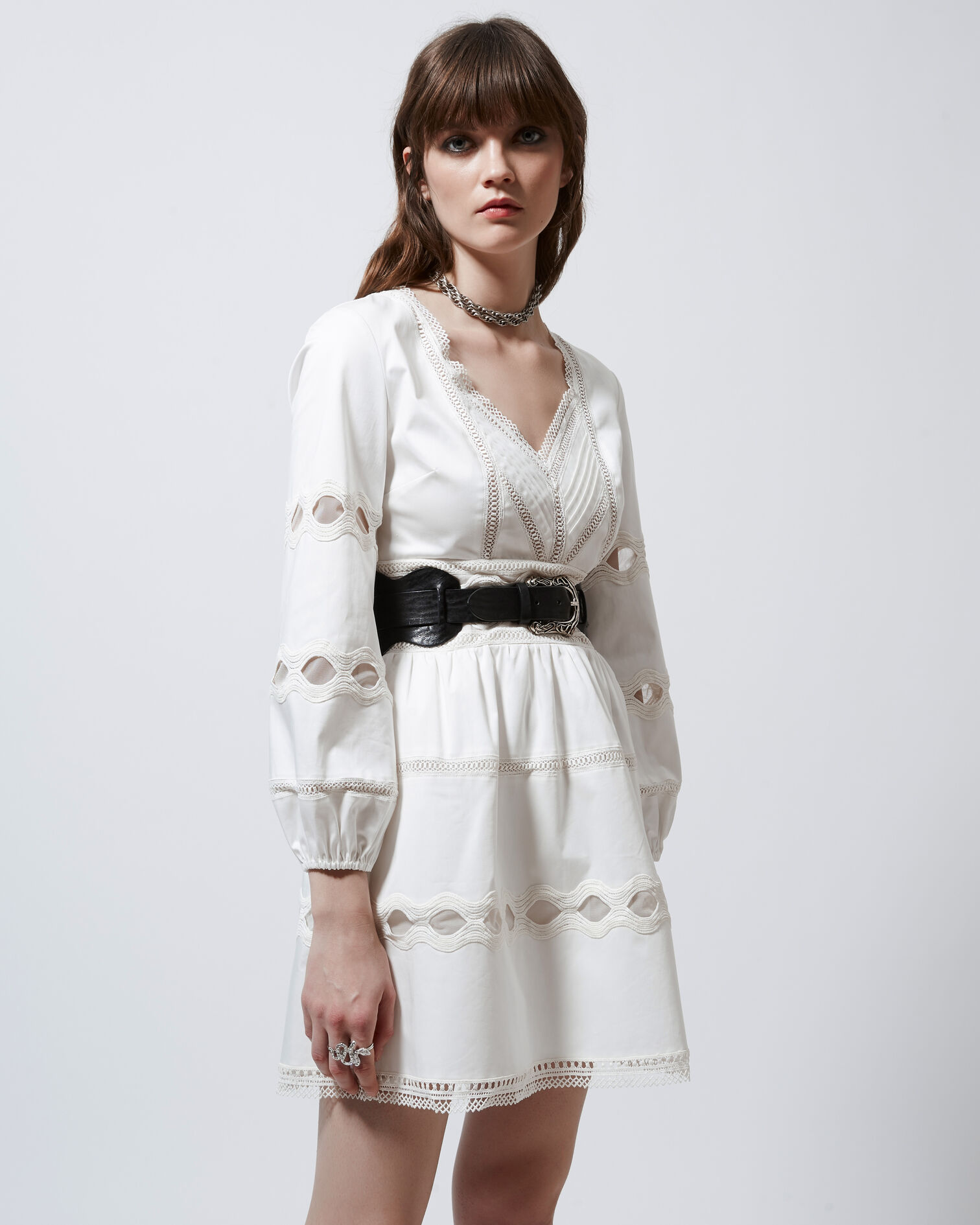 Robe patineuse blanche détails dentelle, WHITE, hi-res image number null