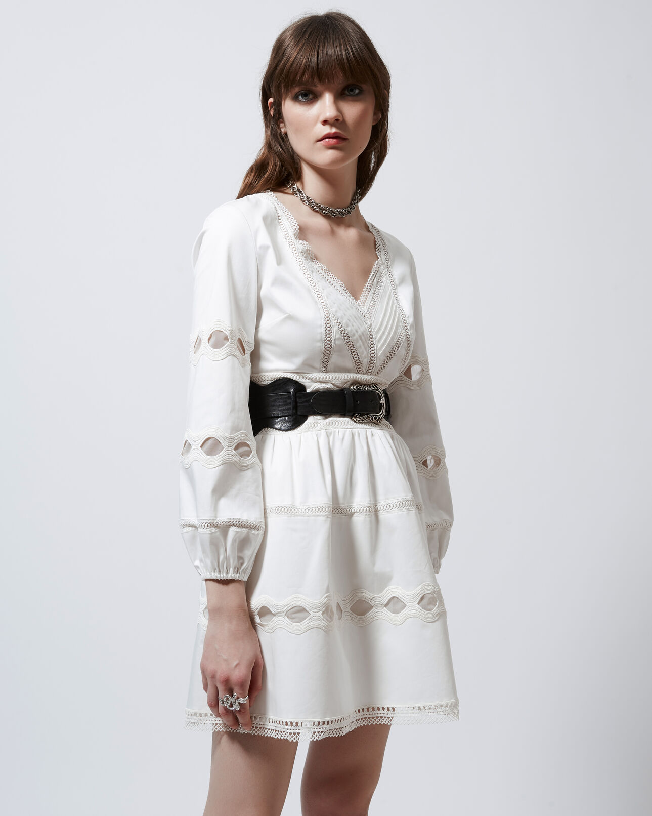 The Kooples FEMME WHITE robe patineuse blanche détails dentelle