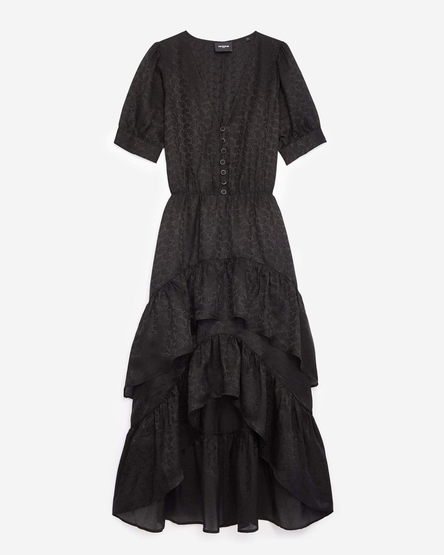 Schwarzes langes Kleid mit Knöpfen, BLACK, hi-res image number null