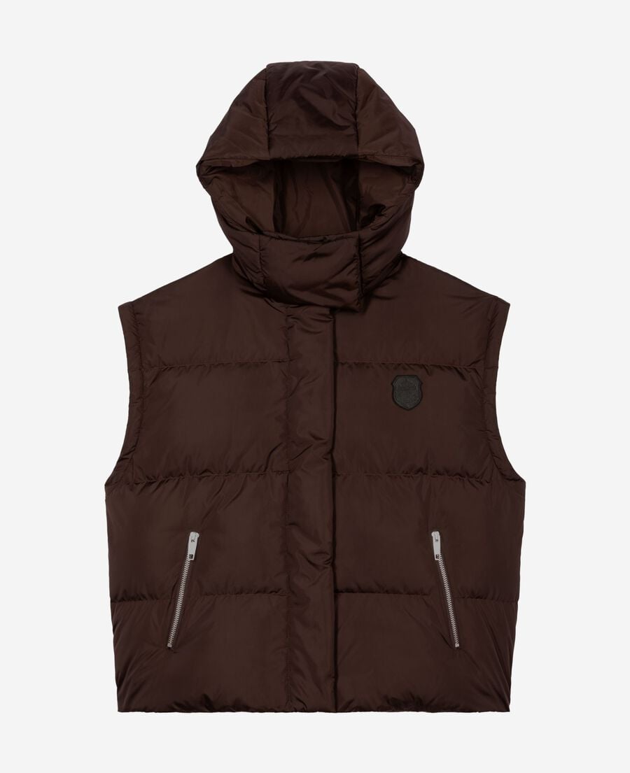 The Kooples WOMEN CHOCOLATE brown down jacket with removable sleeves