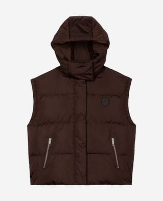 The Kooples WOMEN CHOCOLATE brown down jacket with removable sleeves