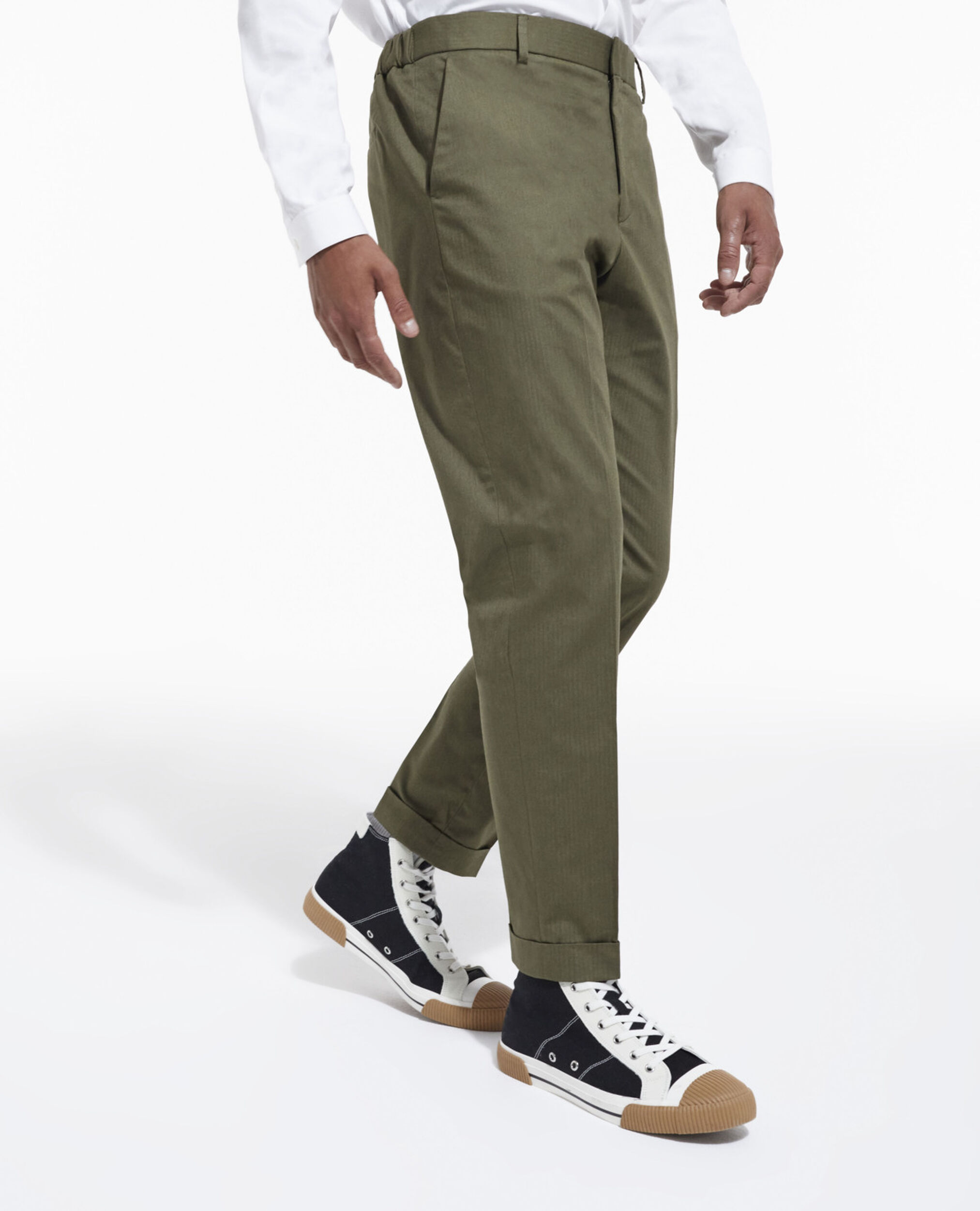 Khaki cotton carrot pants with lapels, KAKI, hi-res image number null