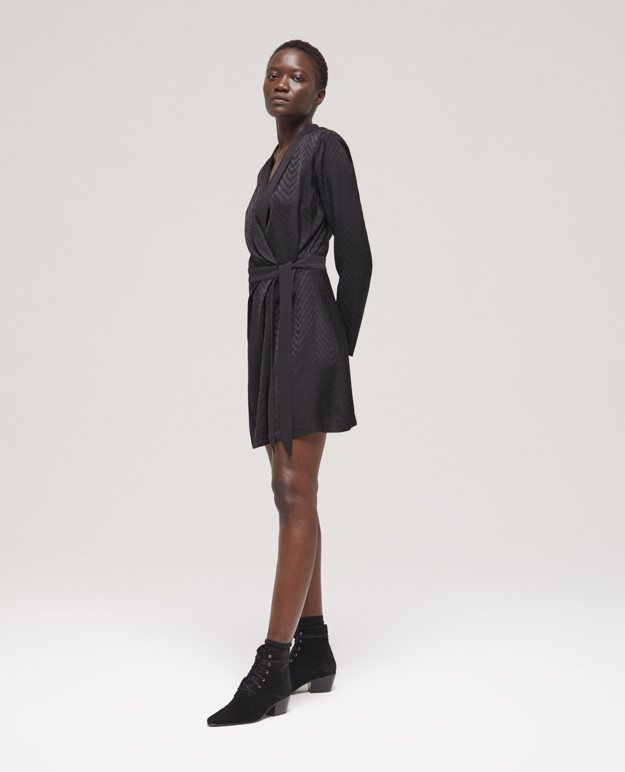 Short printed wrap dress, BLACK, hi-res image number null