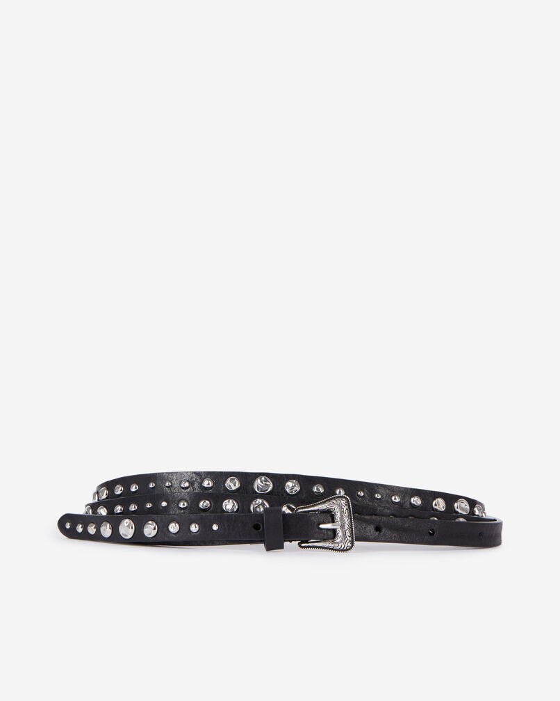The Kooples WOMEN BLACK thin black leather belt with studs