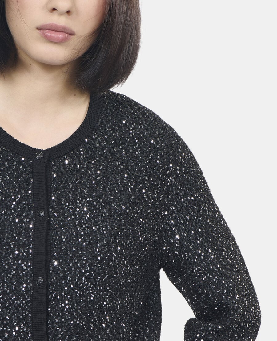 The Kooples FEMME BLACK cardigan à sequins en maille noire