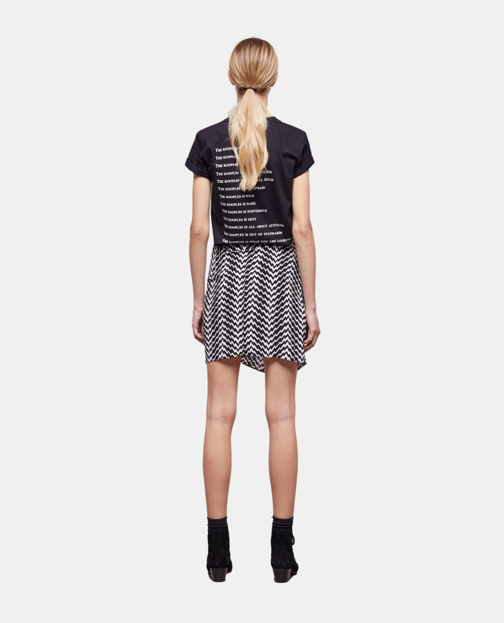 Short black draped skirt, BLACK WHITE, hi-res image number null