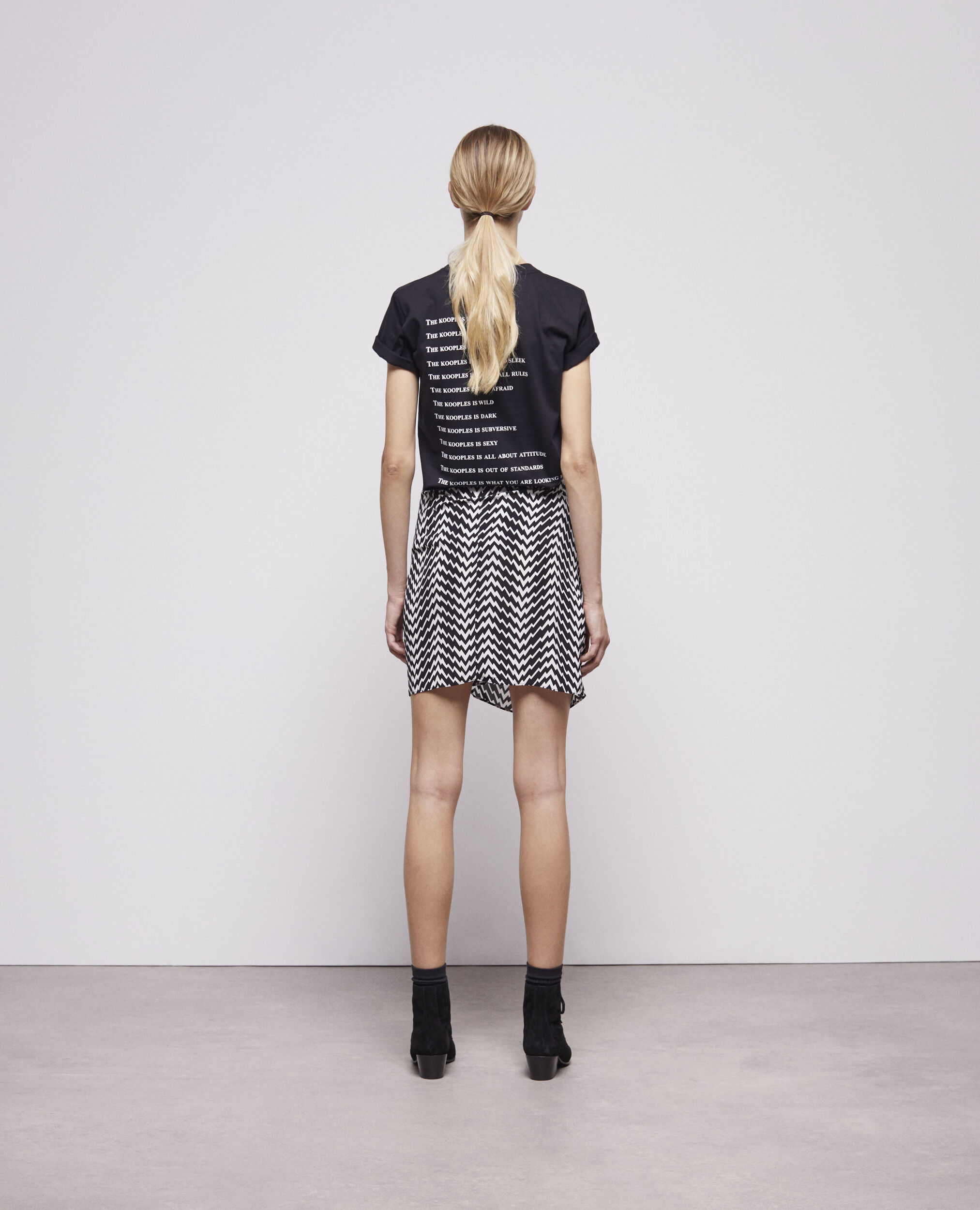 Short black draped skirt, BLACK WHITE, hi-res image number null