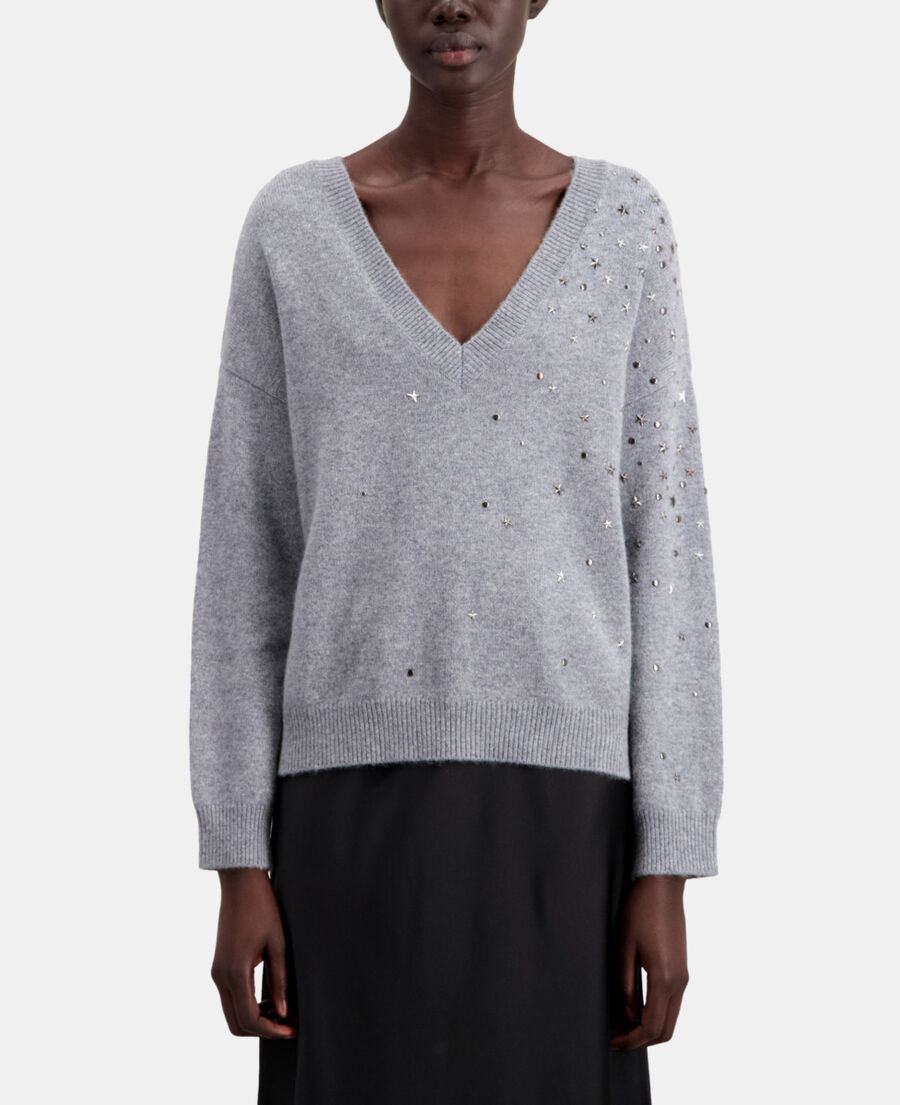 The Kooples F MIDDLE GREY MEL grey sweater in cashmere-blend with stars