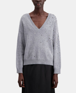 The Kooples F MIDDLE GREY MEL grey sweater in cashmere-blend with stars