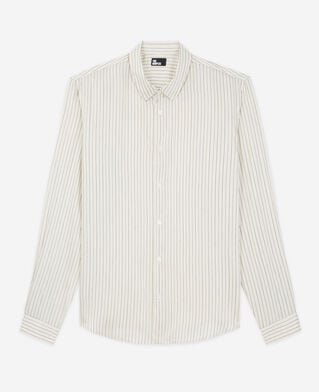 The Kooples H OFF WHITE slim-fit ecru striped shirt with classic collar