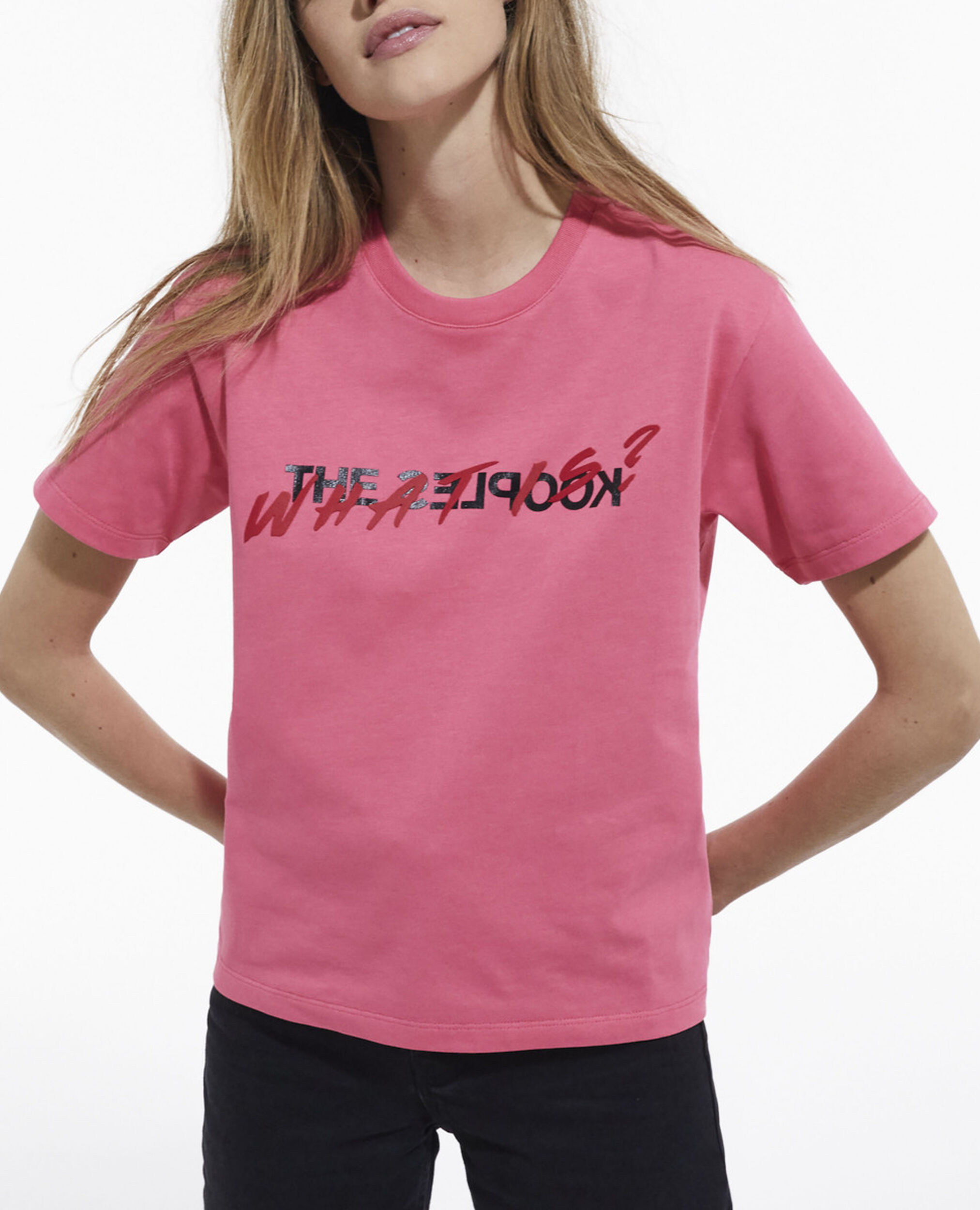 Rosa T-Shirt mit What is-Schriftzug, OLD ROSE, hi-res image number null