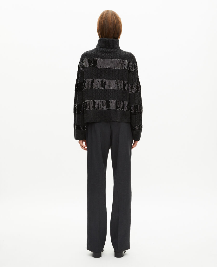 The Kooples WOMEN BLACK dark grey turtleneck sweater with sequin stripes