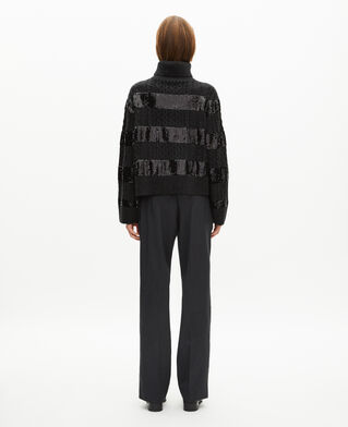 The Kooples WOMEN BLACK dark grey turtleneck sweater with sequin stripes