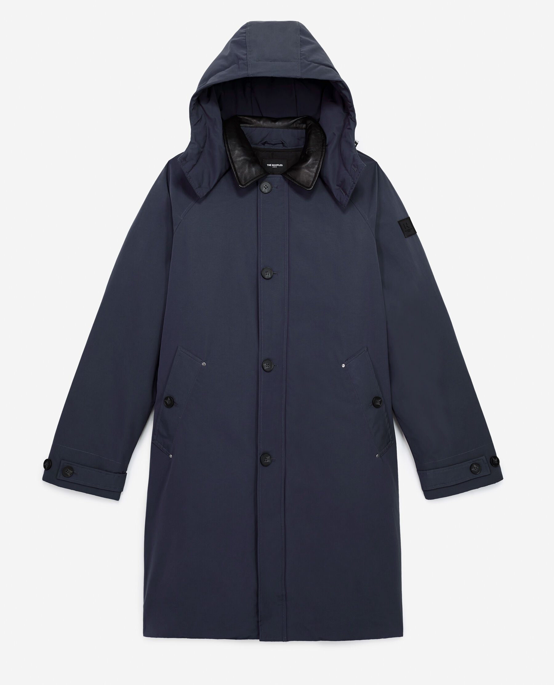 Parka nylon navy blue with leather hood