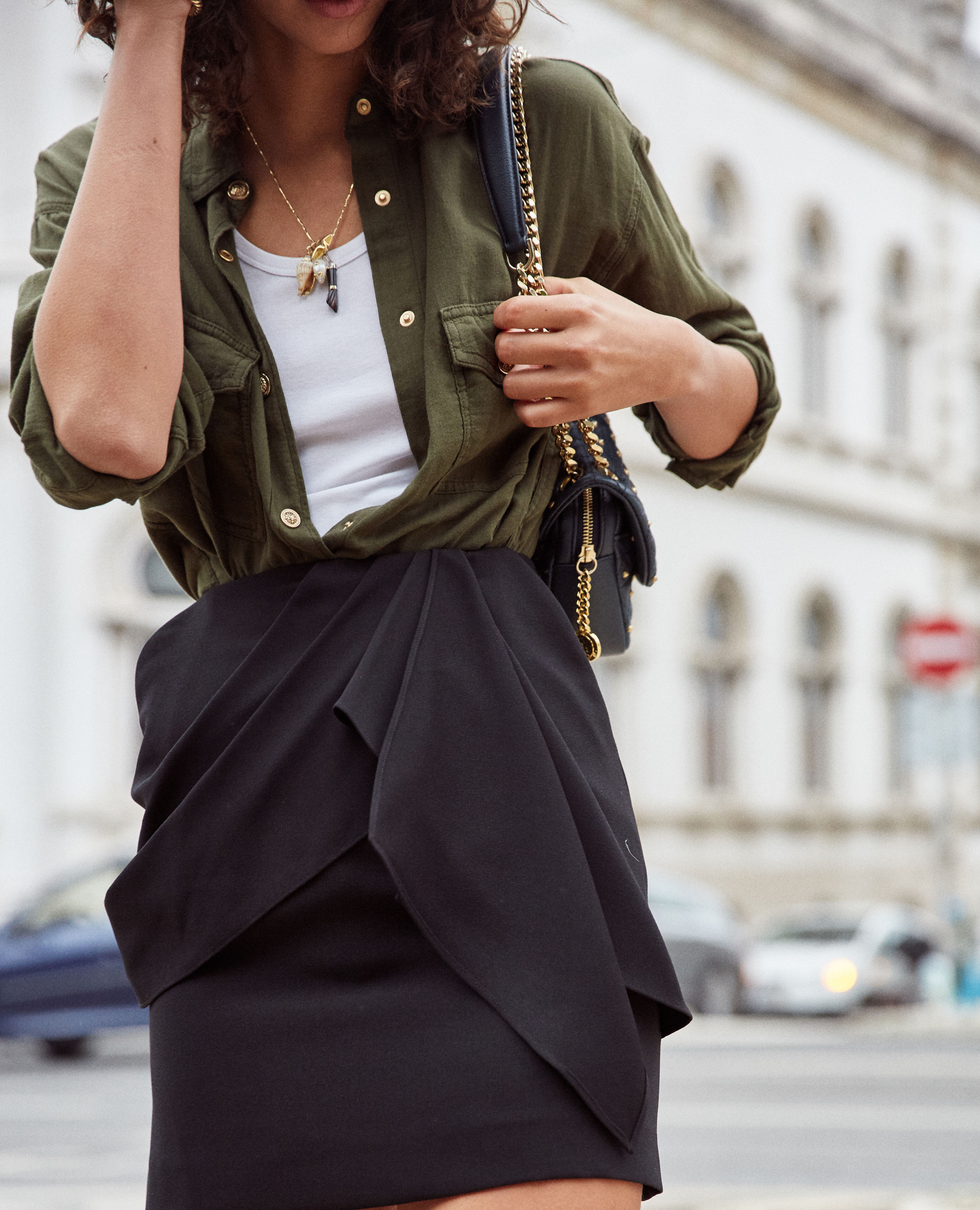 Short draped black skirt best sale