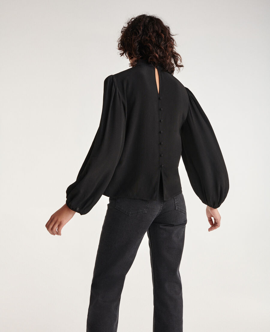 flowing black top with high neck