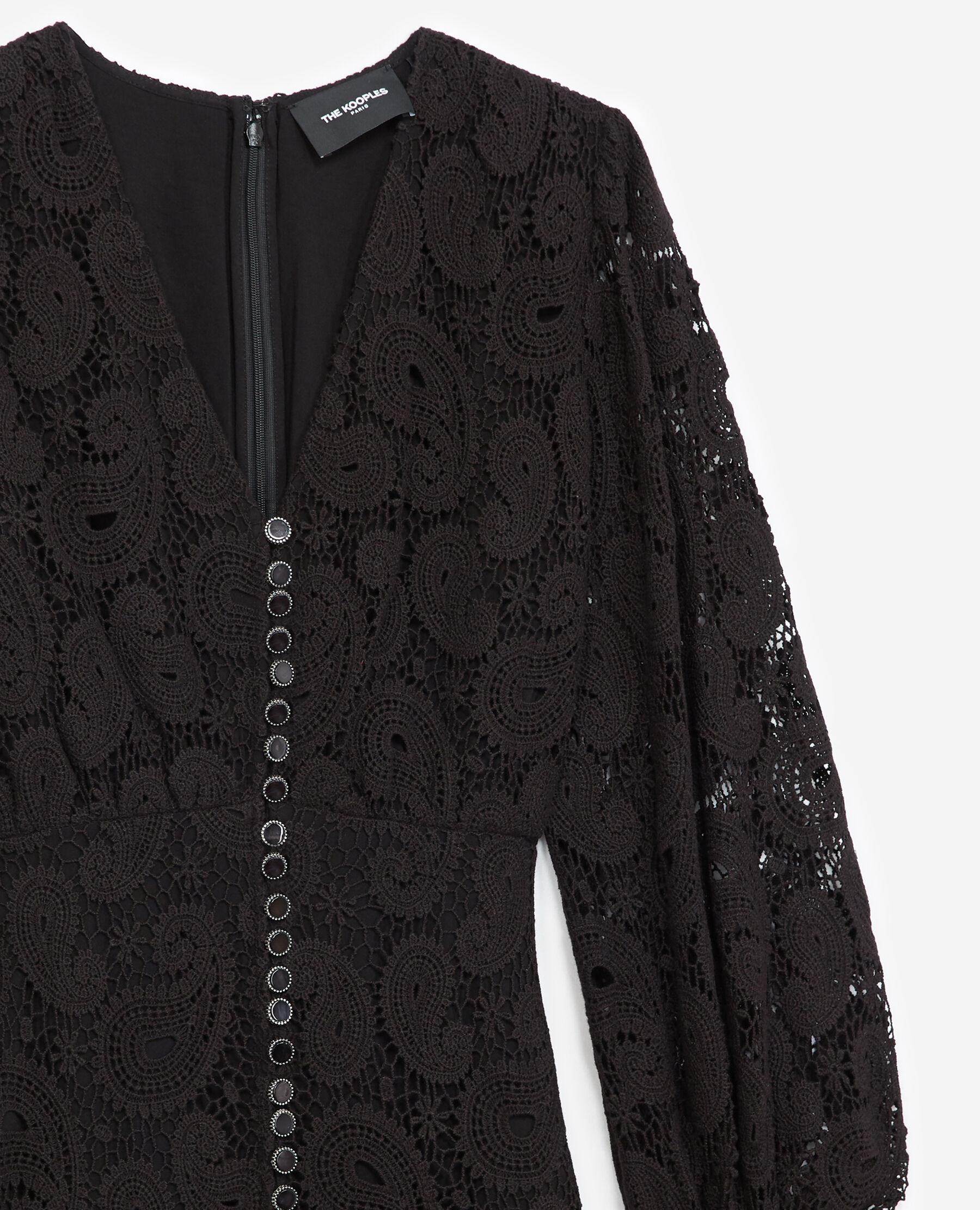 Long buttoned black lace dress