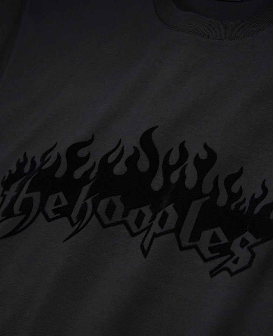 men's black t-shirt with kooples on fire velvet flocking