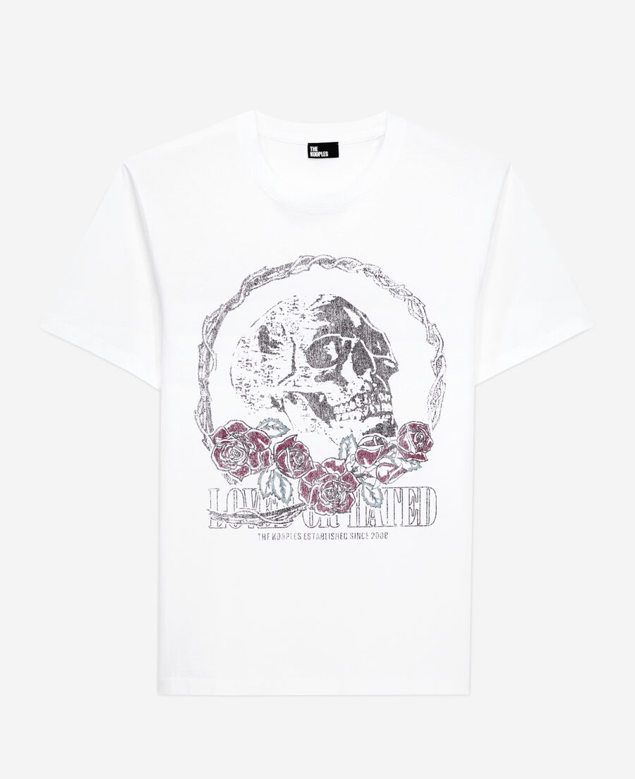 men's white t-shirt with vintage skull serigraphy