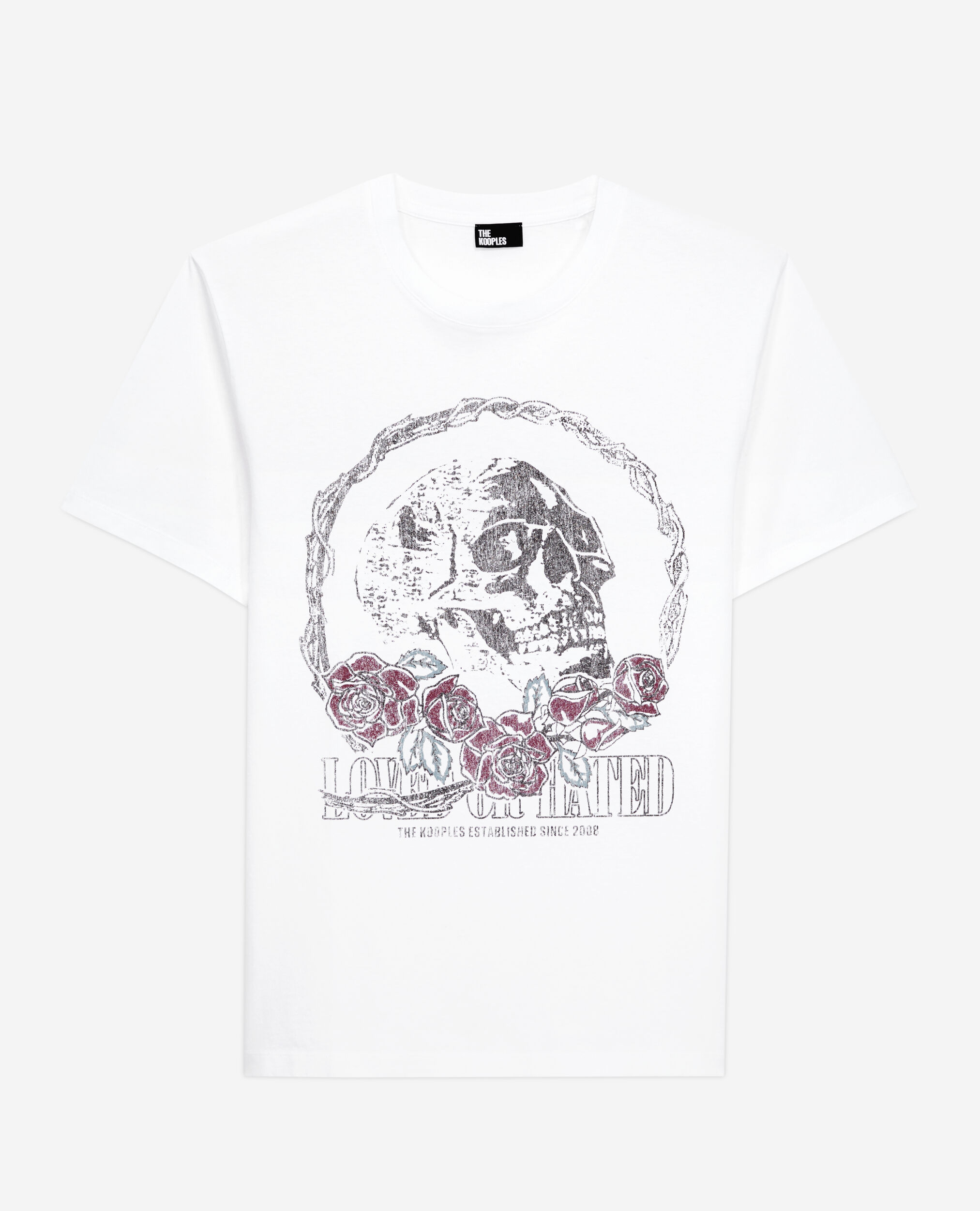 Men's white t-shirt with vintage skull serigraphy, WHITE, hi-res image number null