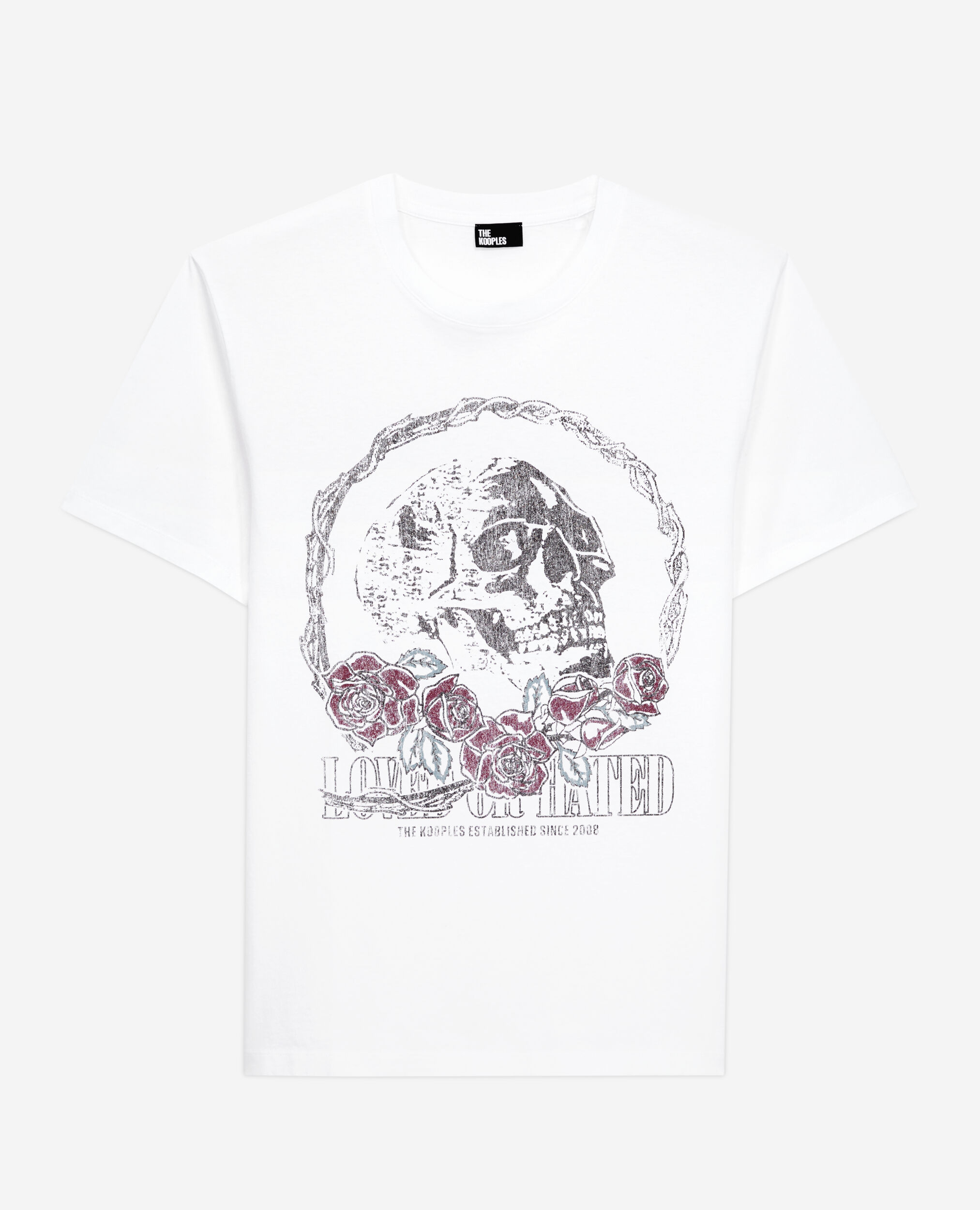 Weißes T-Shirt Herren mit Vintage-Skull-Siebdruck, WHITE, hi-res image number null