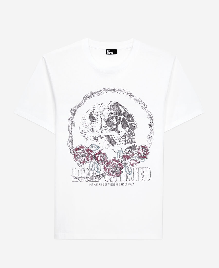camiseta blanca serigrafía vintage skull para hombre
