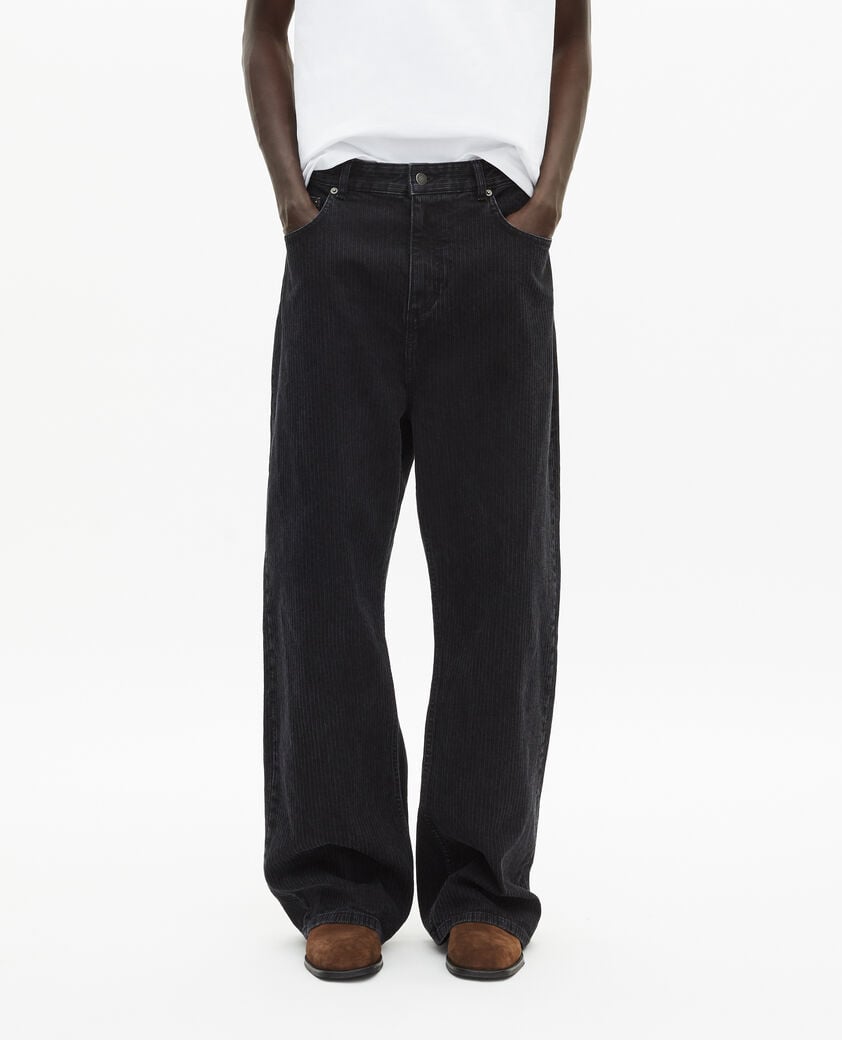 The Kooples MEN BLACK WASHED black ribbed-effect baggy jeans