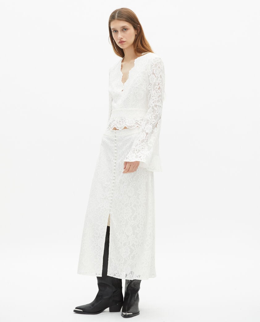 The Kooples F ECRU white lace flared sleeve top
