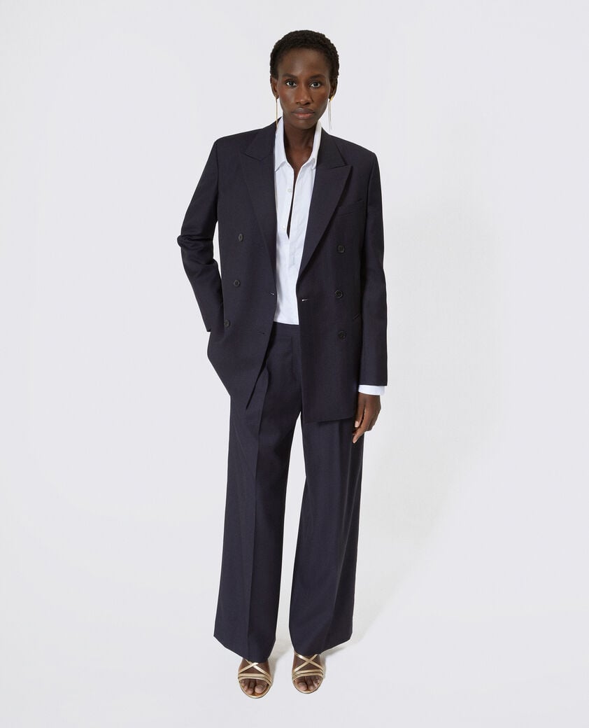 The Kooples WOMEN NAVY-RED double-breasted suit jacket in navy striped wool
