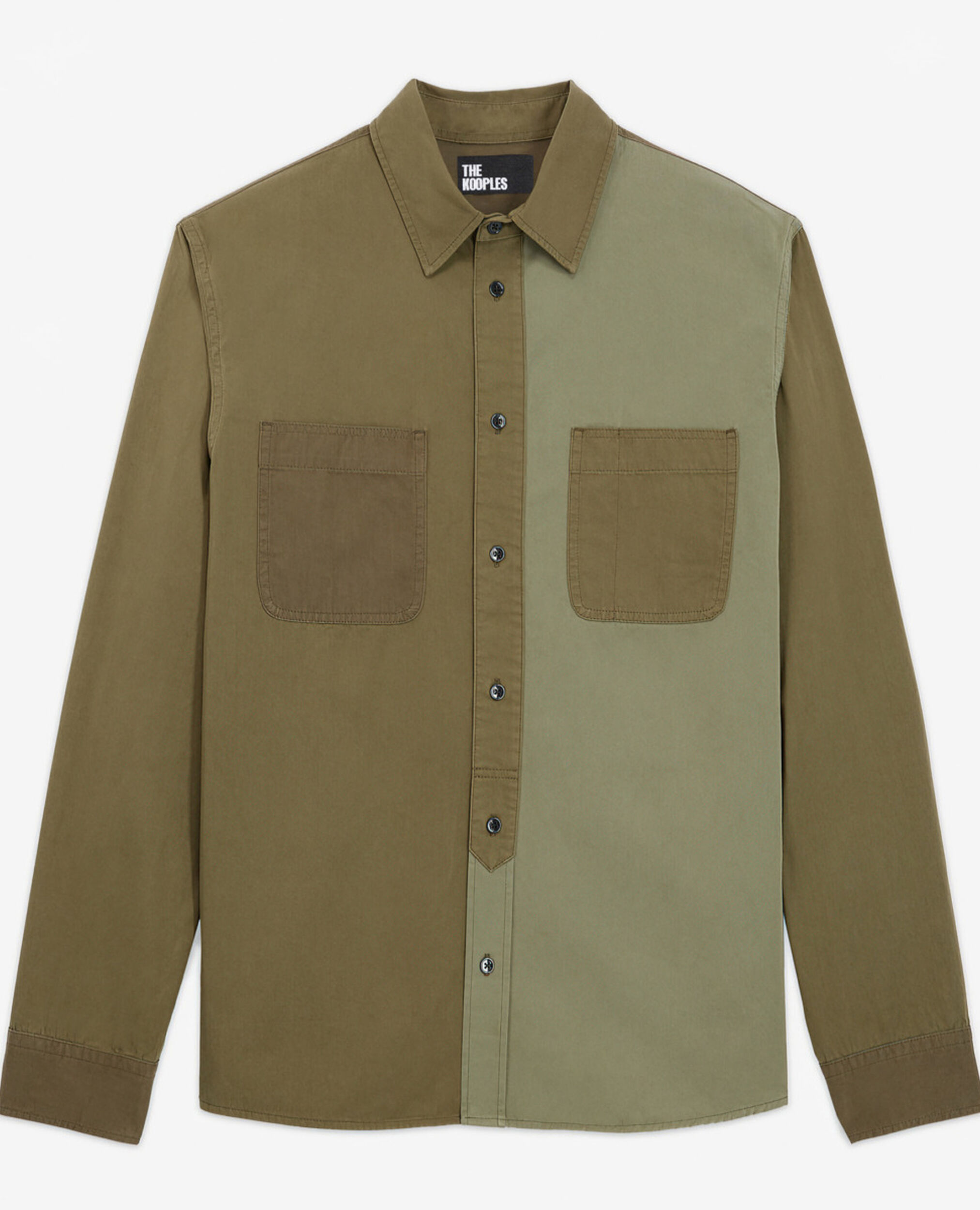 Khaki classic collar patchwork denim shirt, OLIVE NIGHT, hi-res image number null