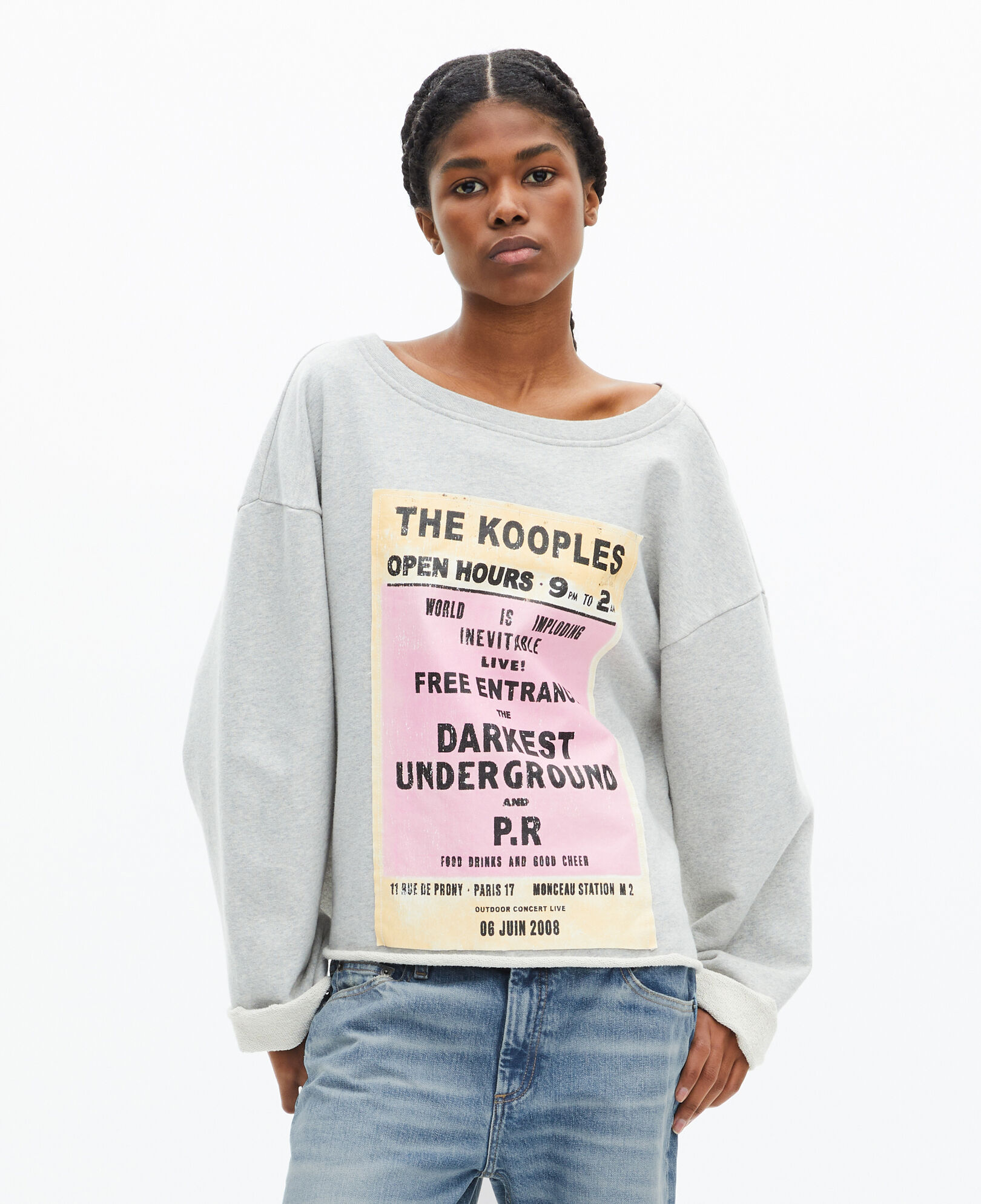The Kooples WOMEN GREY MELANGE gray screen print sweatshirt