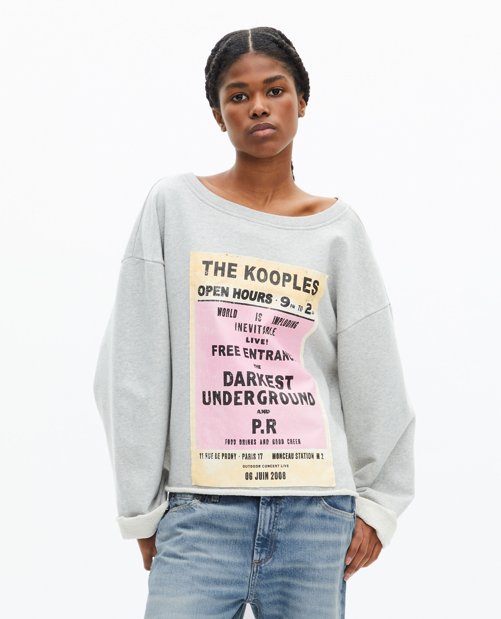 Gray screen print sweatshirt, GREY MELANGE, hi-res image number null