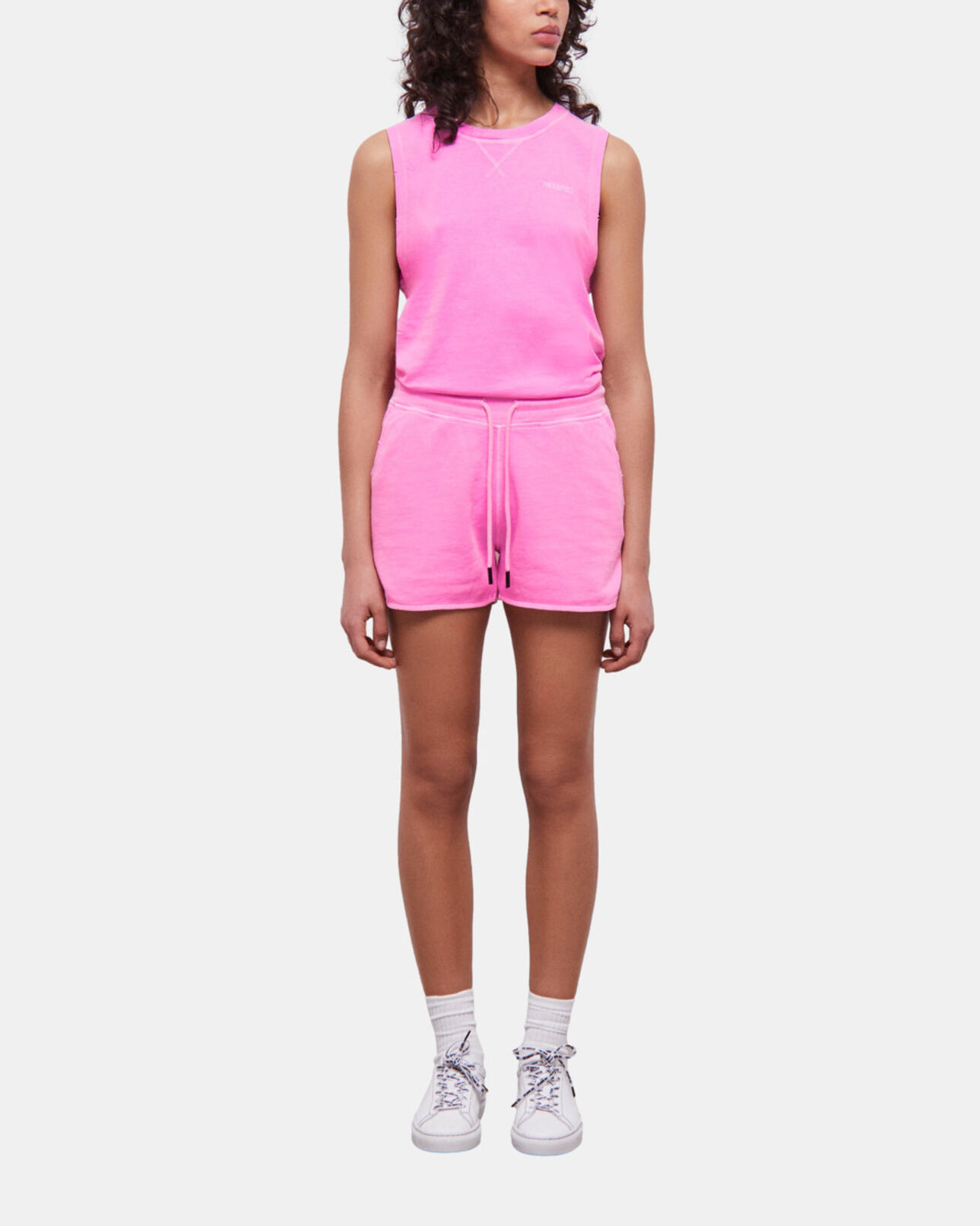 The Kooples WOMEN FLUO PINK fluorescent pink fleece shorts with logo