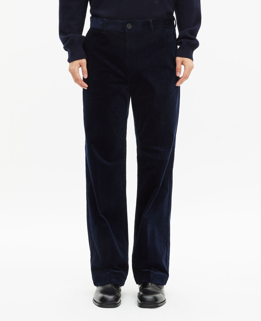 The Kooples HOMME NAVY pantalon large en velours c&ocirc;tel&eacute; marine