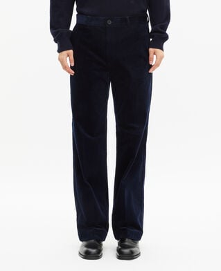 The Kooples HOMME NAVY pantalon large en velours c&ocirc;tel&eacute; marine
