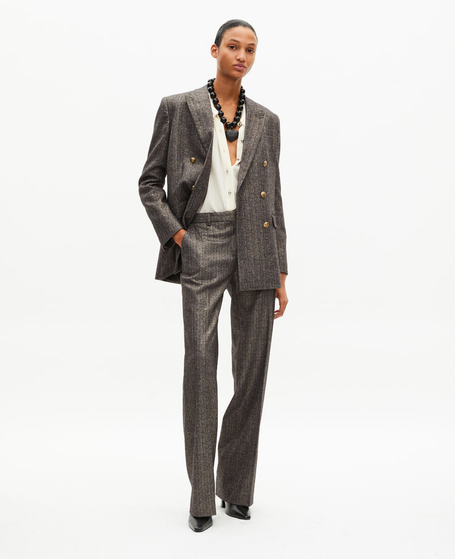 The Kooples F BLACK gold and black lurex herringbone suit jacket