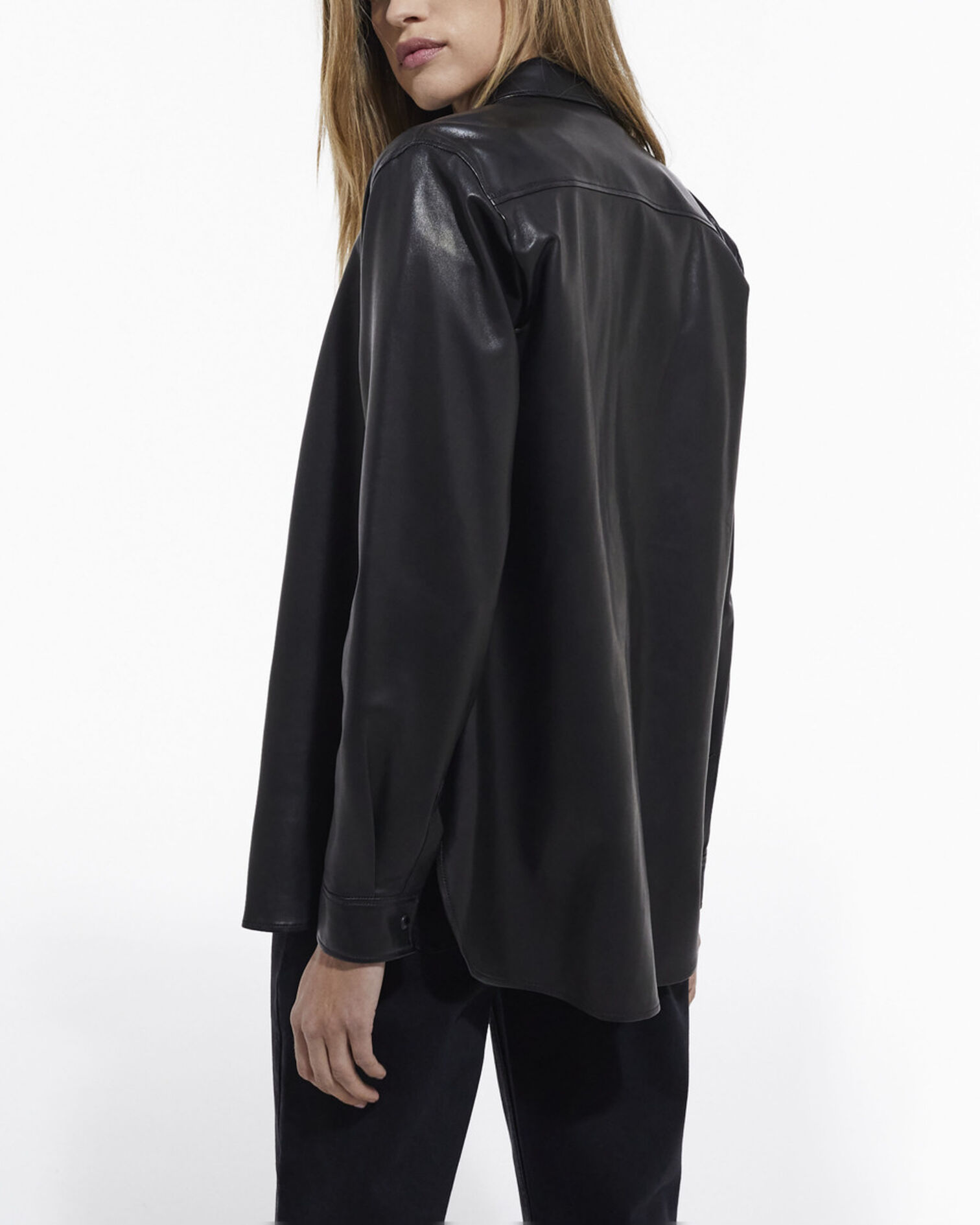 Chemise en cuir noire, BLACK, hi-res image number null