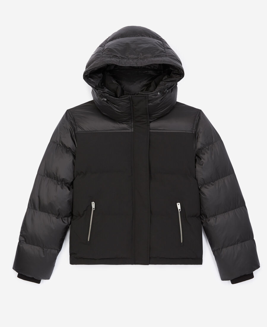 Mesh Pocket Hooded Padded Jacket, Black
