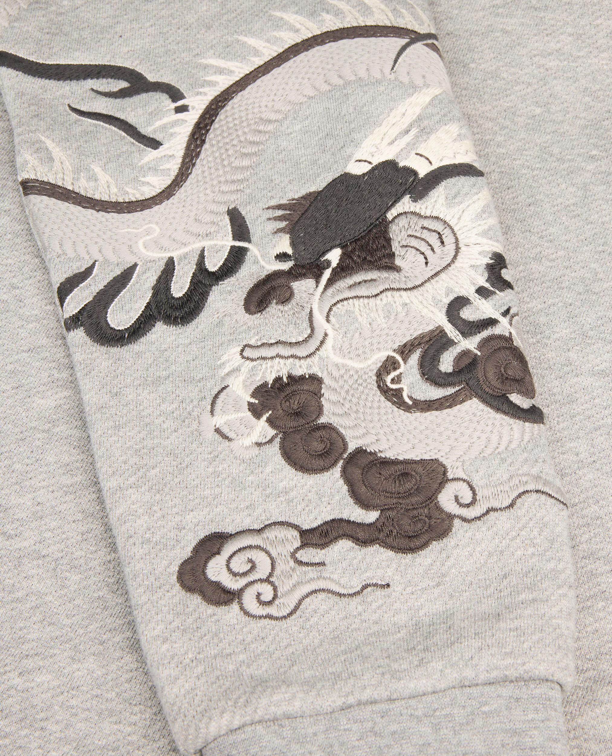 Sudadera bordada capucha gris, GREY MELANGE, hi-res image number null