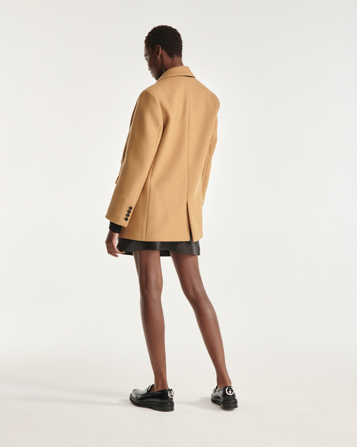 Pea coat-style button-up camel wool coat, CAMEL, hi-res image number null