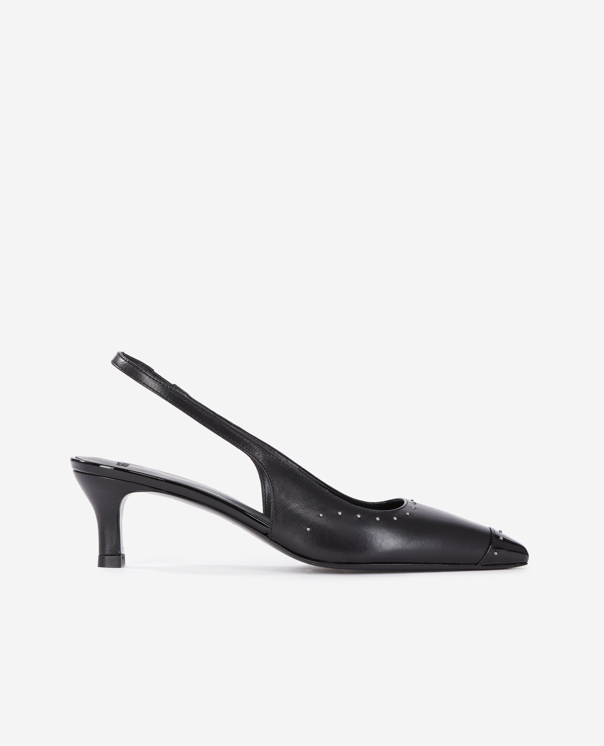 Slingback pumps in black leather with studs, BLACK, hi-res image number null