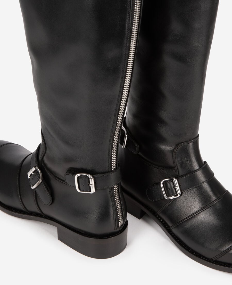 The Kooples FEMME BLACK bottes à boucles en cuir noir