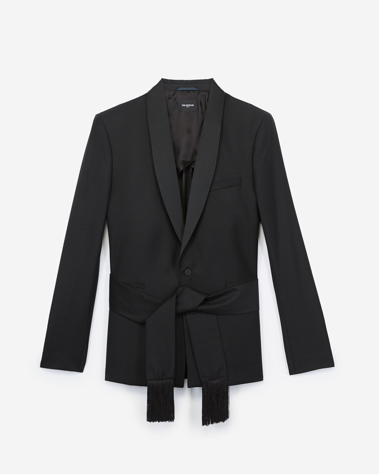 The Kooples HOMBRE BLACK chaqueta tipo kimono negra de lana con cuello chal y cinturón